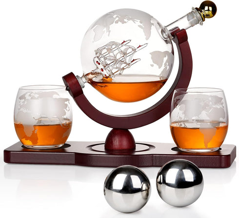 Whiskey Decanter Globe Set with Ball & Glasses